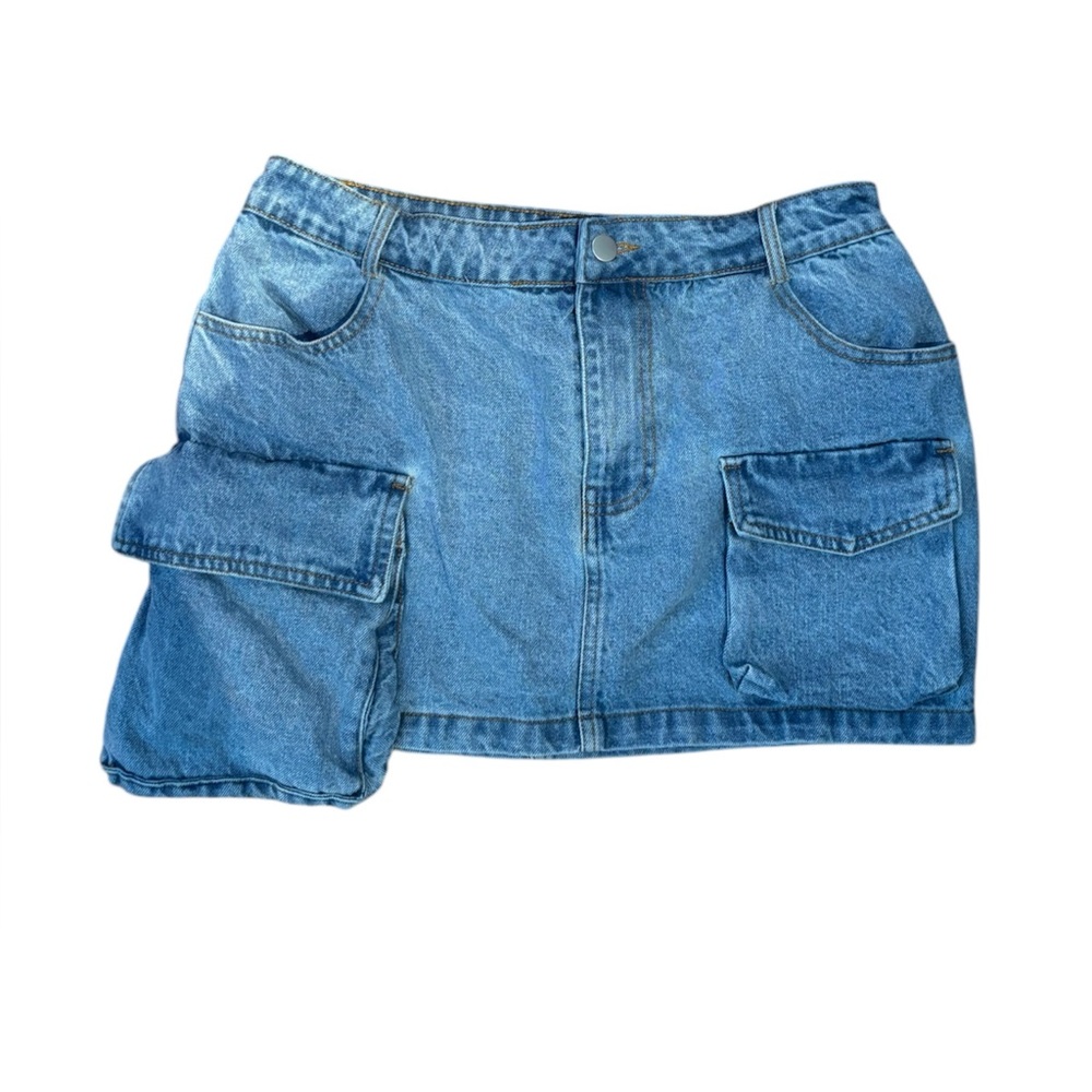 Pretty Garbage Blue Denim Skirt with Cargo Pockets